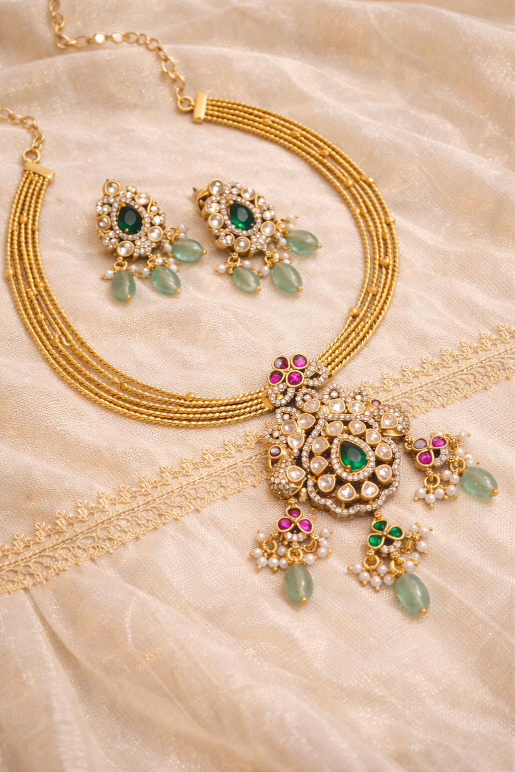 Multi-Line Stiff Victorian-style Jadau Hasli