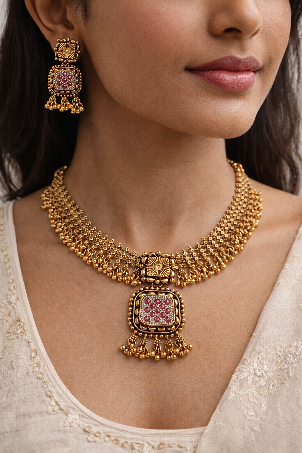 Chandan Belt Chorski Antique Necklace Set