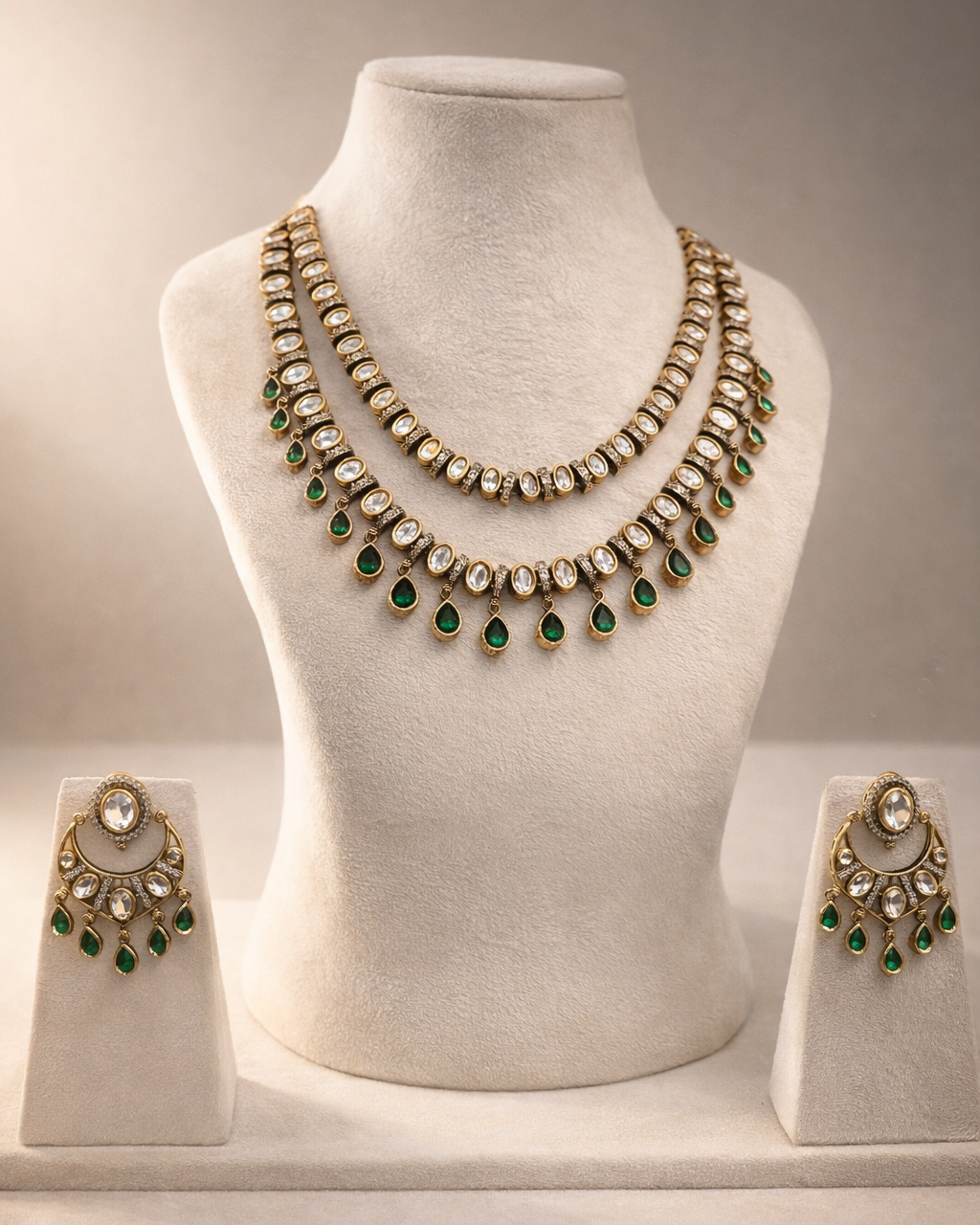 Luxury Two Line Mossainite Necklace Set-G356000