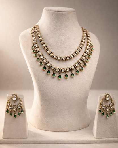 Luxury Two Line Mossainite Necklace Set-G356000
