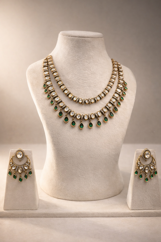 Luxury Two Line Mossainite Necklace Set