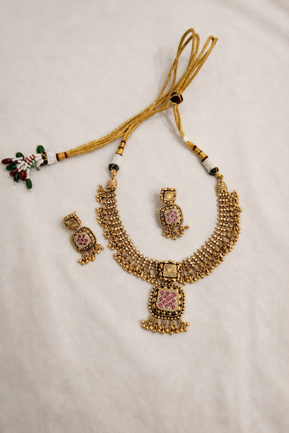 Chandan Belt Chorski Antique Necklace Set