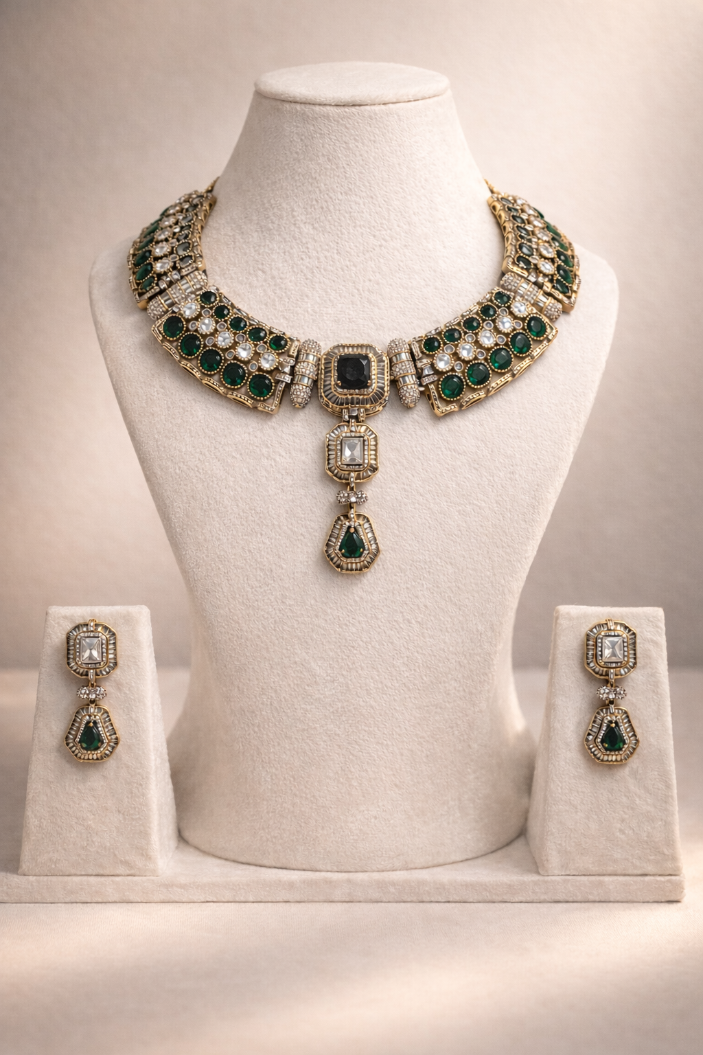 Premium Green Drop Mossainite Necklace Set-G356000
