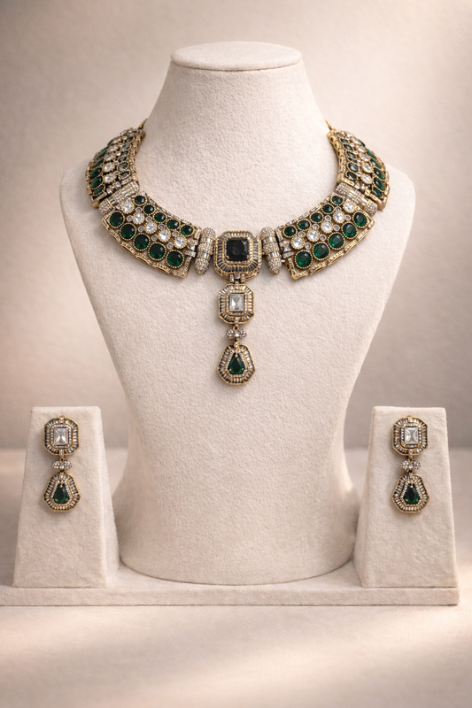 Premium Green Drop Mossainite Necklace Set