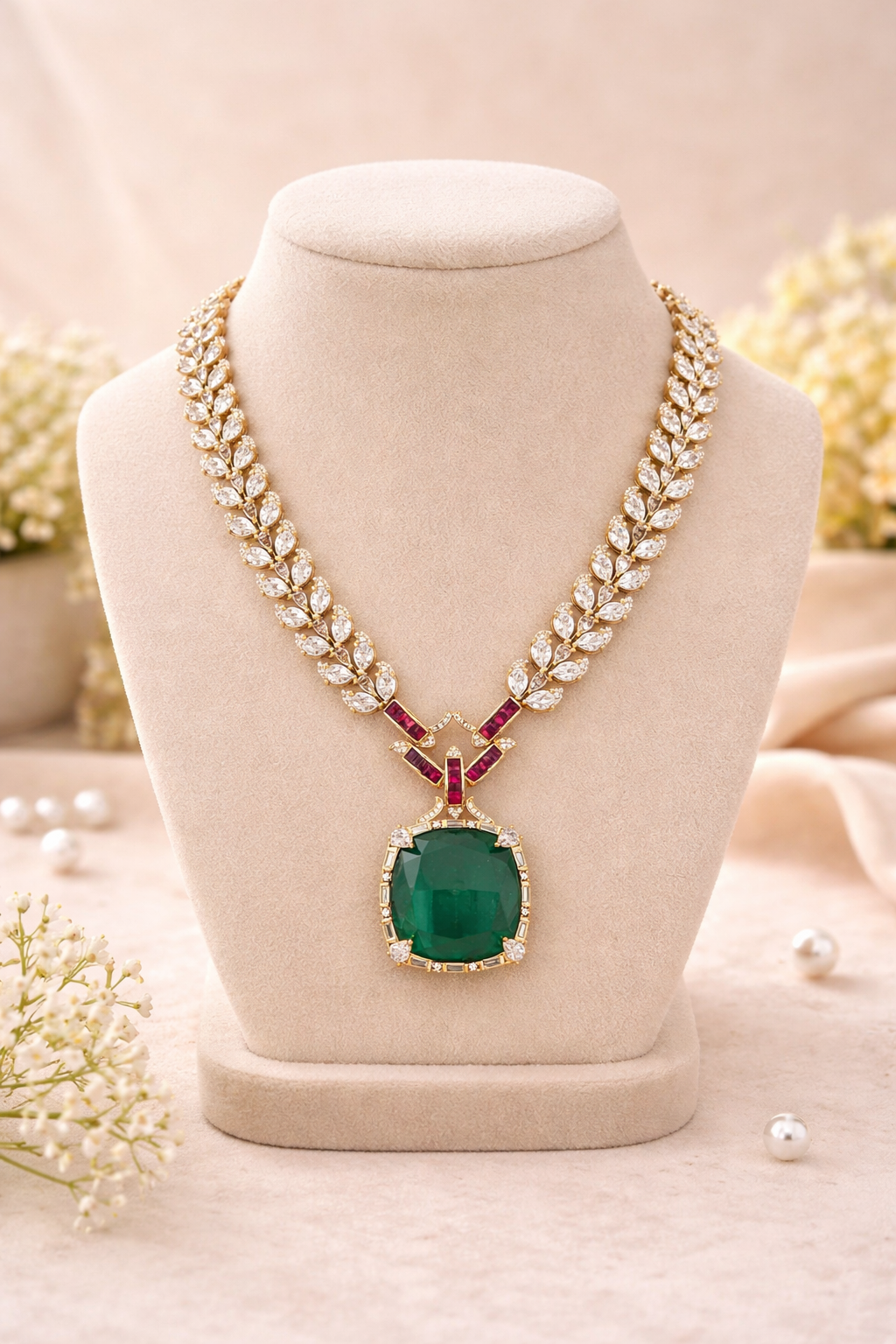 Royal Emerald Designer Diamond Necklace-G358600