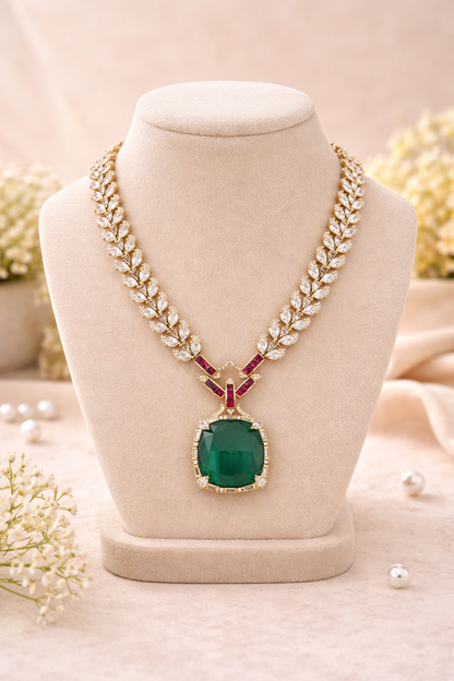 Royal Emerald Designer Diamond Necklace-G358600