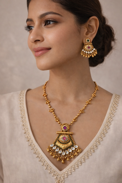 Lariat Ghugharu Pendent Set