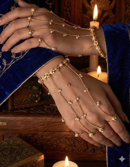 Flower Pearl Haath Phool Bracelet set - Pair(2pc)