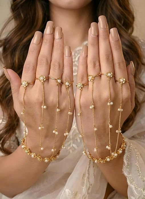 Flower Pearl Haath Phool Bracelet set - Pair(2pc)