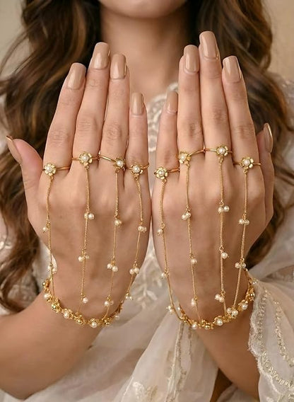 Flower Pearl Haath Phool Bracelet set - Pair(2pc)