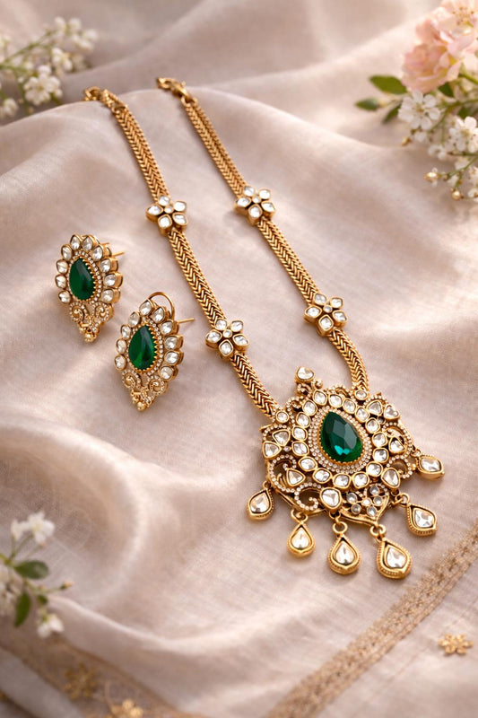 long chain necklace with a centerpiece pendant