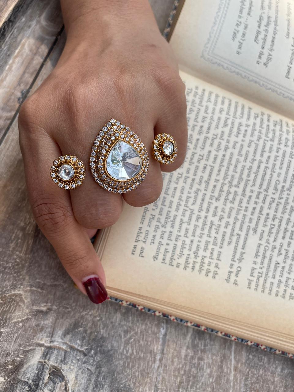 Mossainite Triangle Two Finger Ring