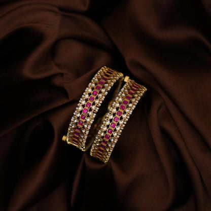 Gold Plated Pink Kundan Polki Bangles