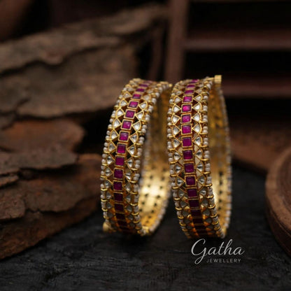 Gold Plated Pink Kundan Polki Bangles