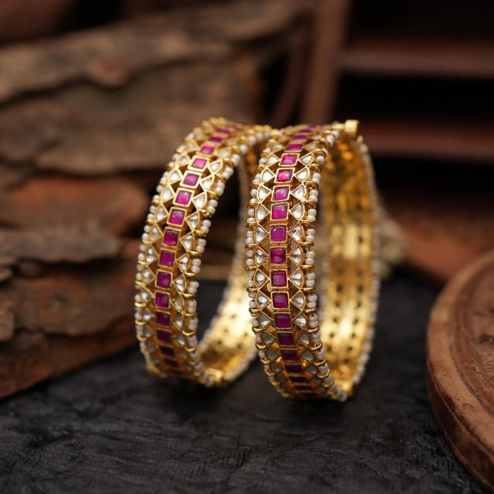 Gold Plated Pink Kundan Polki Bangles