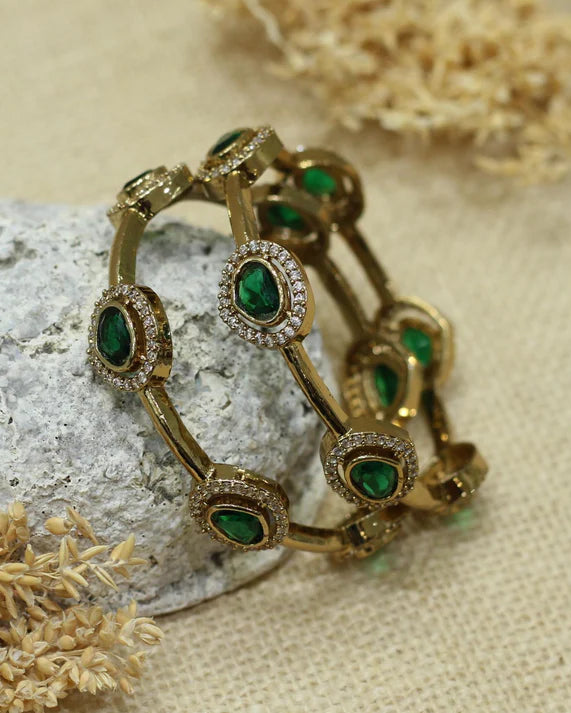 Mossainite Green Bangles(Set of 2)-G351300