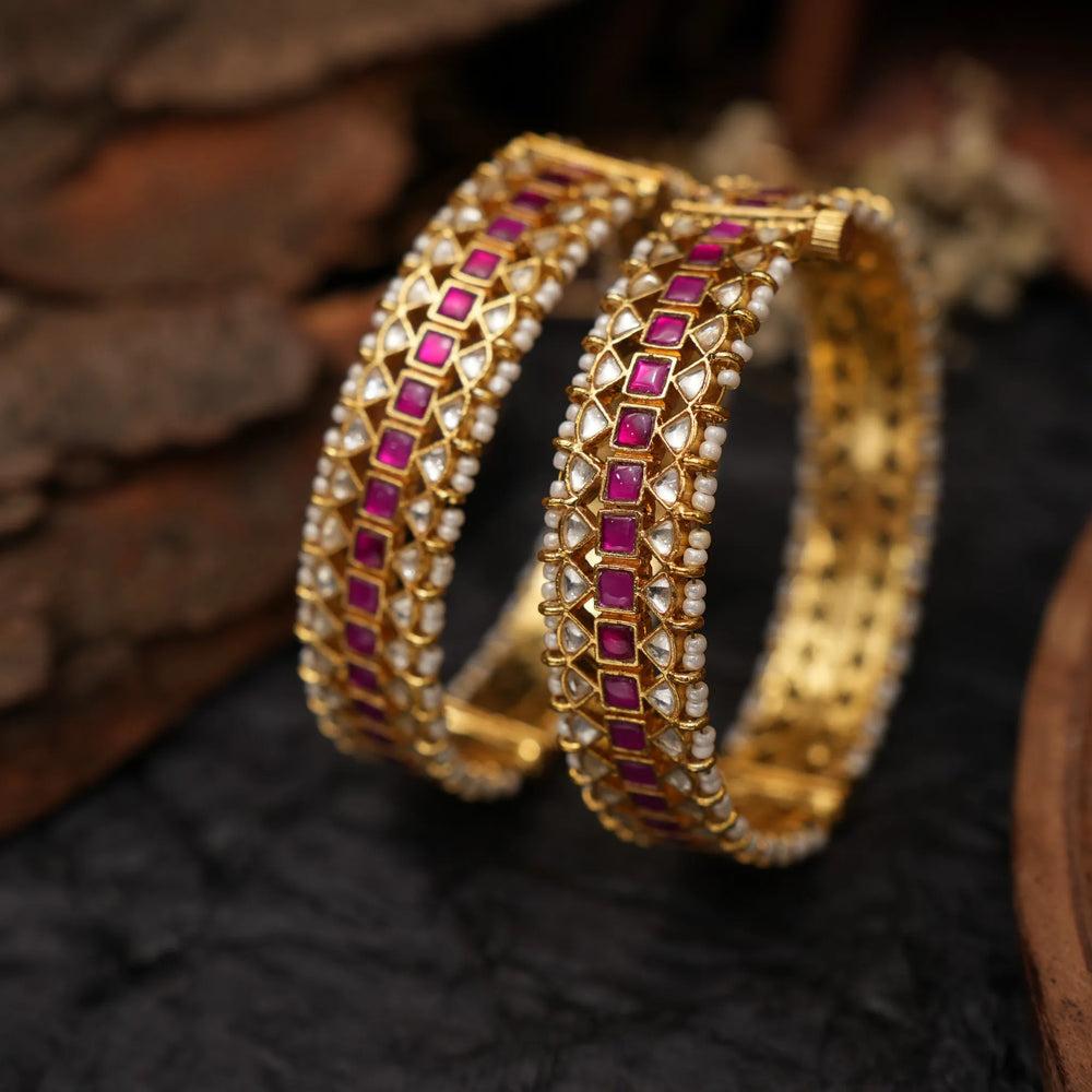 Gold Plated Pink Kundan Polki Bangles