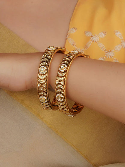 Gold Plated White Kundan Polki Bangles