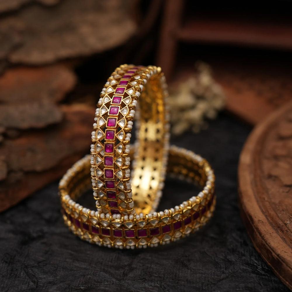 Gold Plated Pink Kundan Polki Bangles