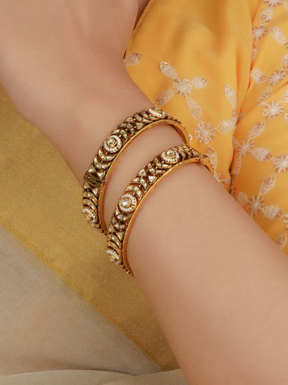 Gold Plated White Kundan Polki Bangles
