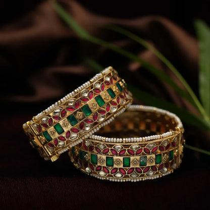 Gold Plated Jadau Broad Bangles