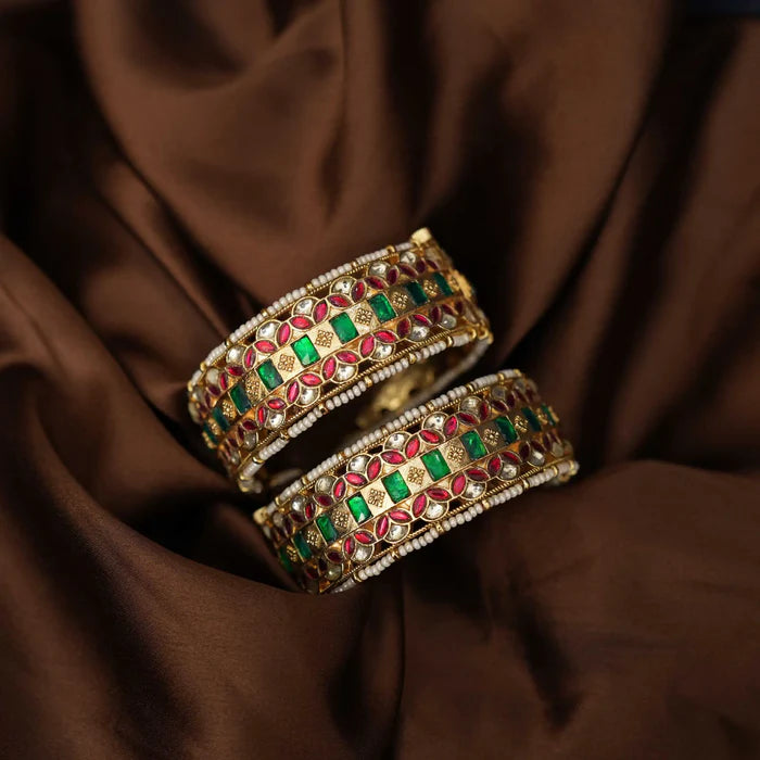 Gold Plated Jadau Broad Bangles