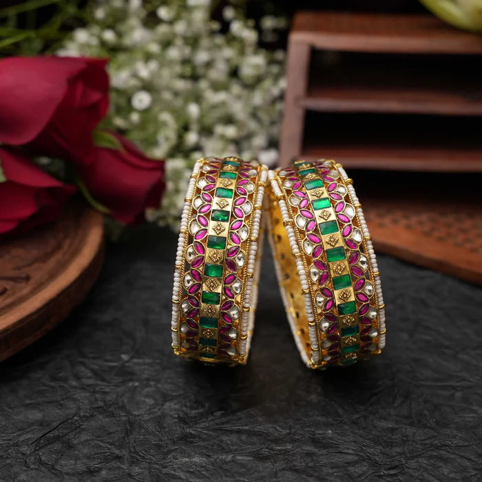Gold Plated Jadau Broad Bangles