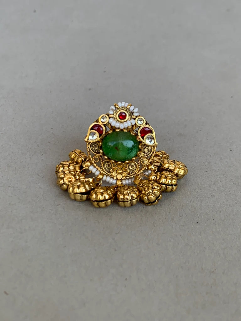 Jadau Kundan Green Stone Statement Ring