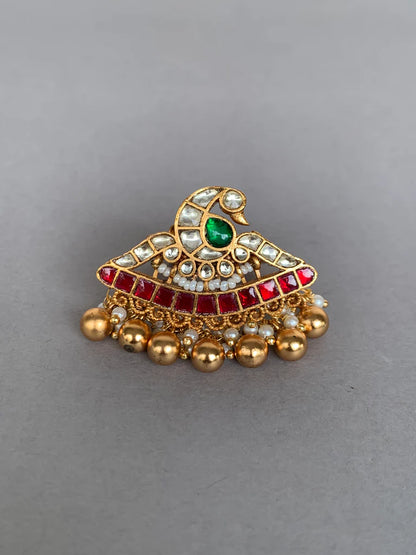 Jadau Kundan Peacock Motif Ring