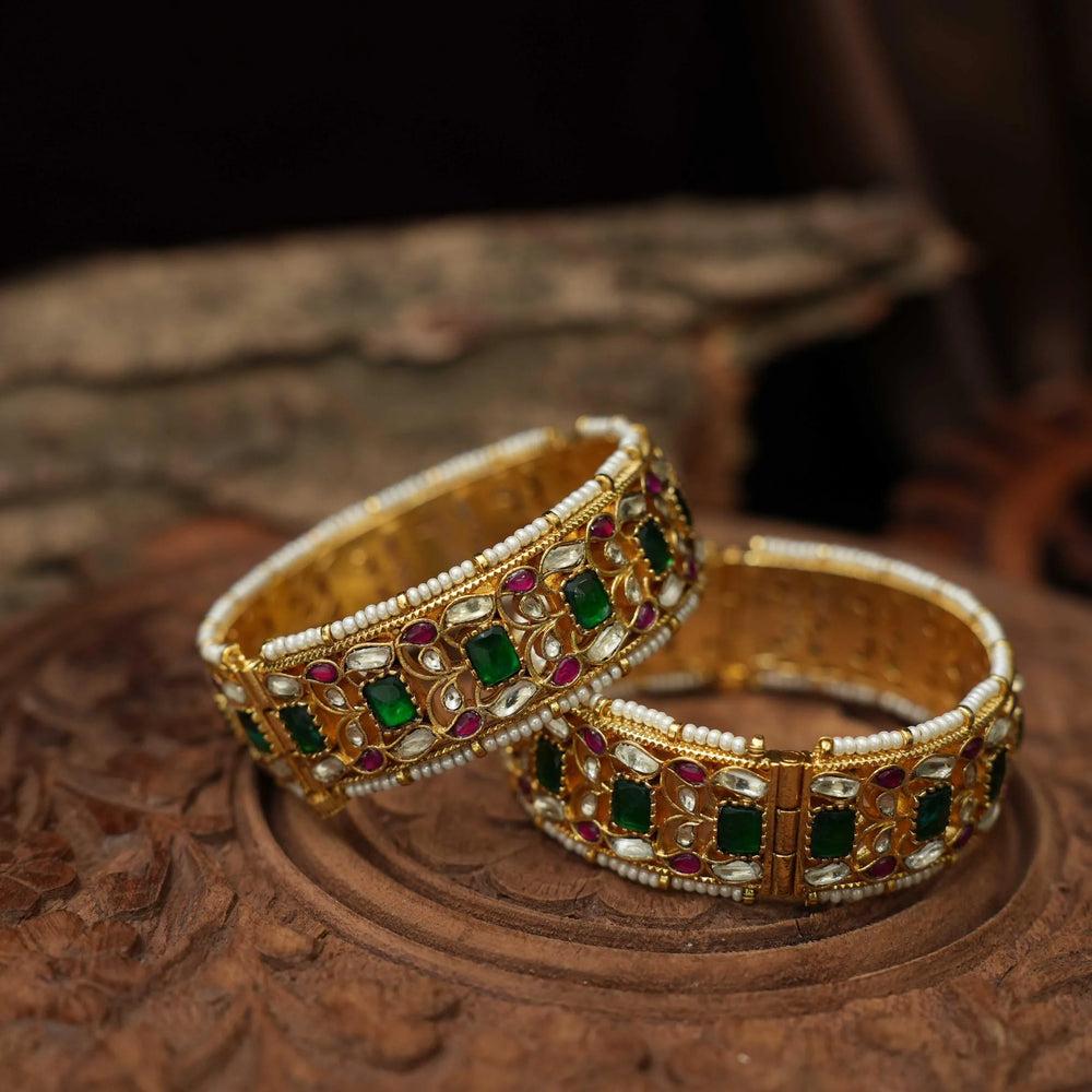 Gold Plated Gatha Jadau Polki Bangles