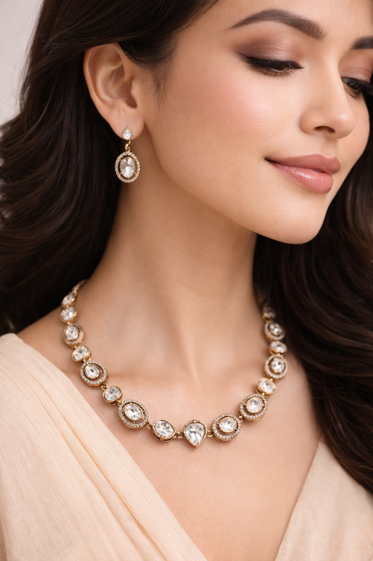 Single Line Mossainite Necklace Set