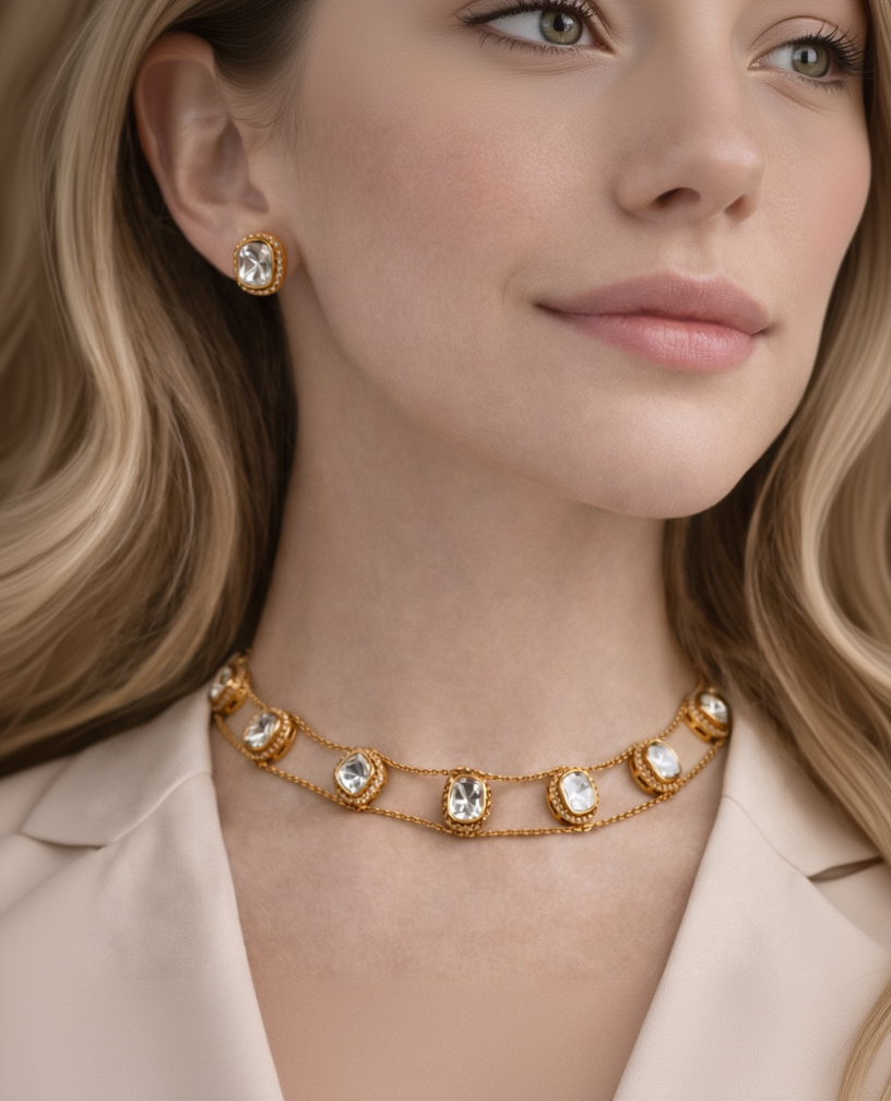 Mossainite Choker Necklace Set-G351500