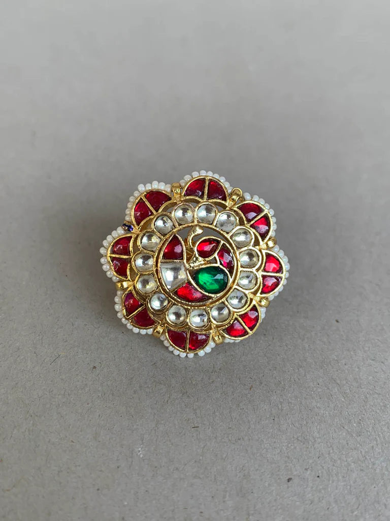 Gold Plated Jadatar Pachhi Kundan Ring