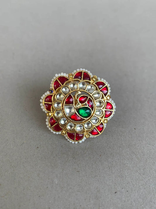 Gold Plated Jadatar Pachhi Kundan Ring