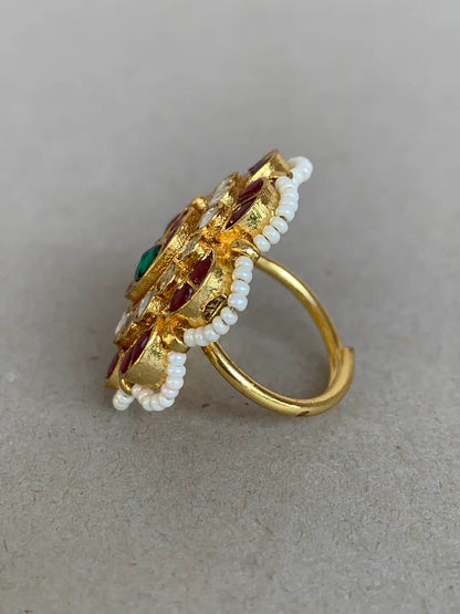 Gold Plated Jadatar Pachhi Kundan Ring