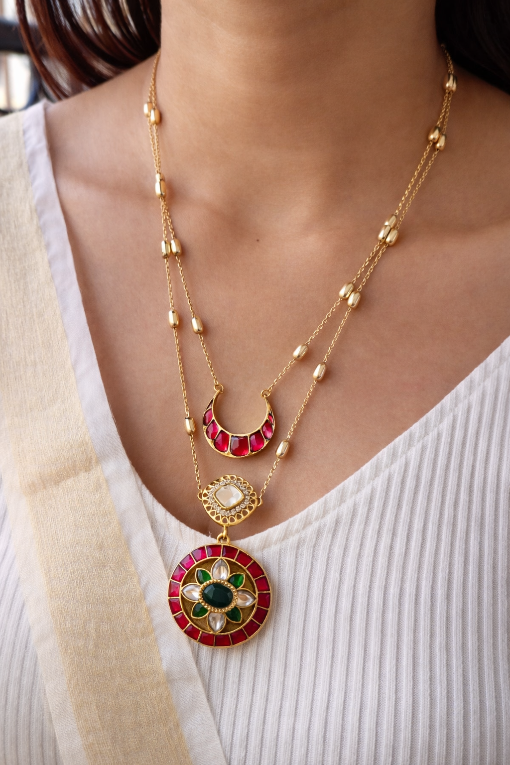 Jadav Two Line Pendent Set