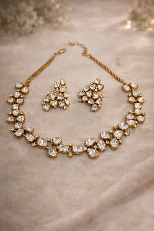 Asymmetric Mossainite Necklace Set