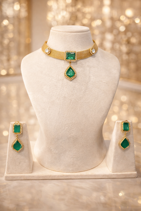 Lisaa Chocker Emerald Drops Necklace
