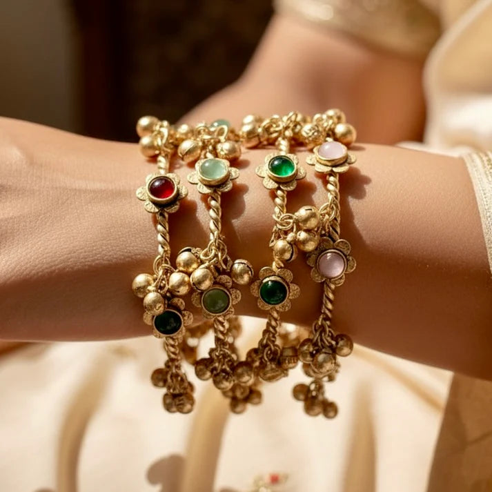 Chan Chan Multi-Color Gold-Plated Ghungroo Bangle Set