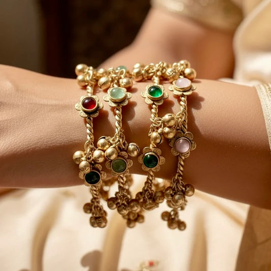 Chan Chan Multi-Color Gold-Plated Ghungroo Bangle Set