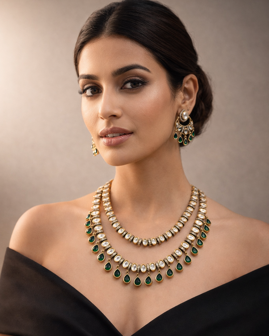 Luxury Two Line Mossainite Necklace Set-G356000