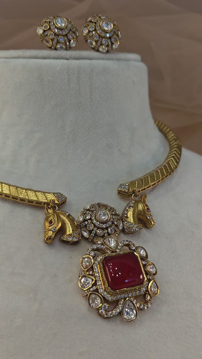 Moissanite Ruby Hasli Choker Set-G426200