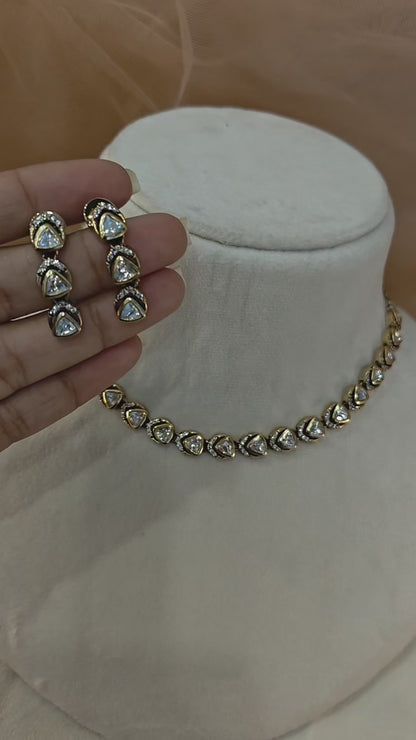 Moissanite Gold-Tone Necklace Set-G422800