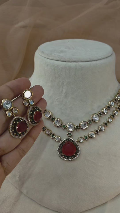 Ruby Moissanite Necklace Set-G425400