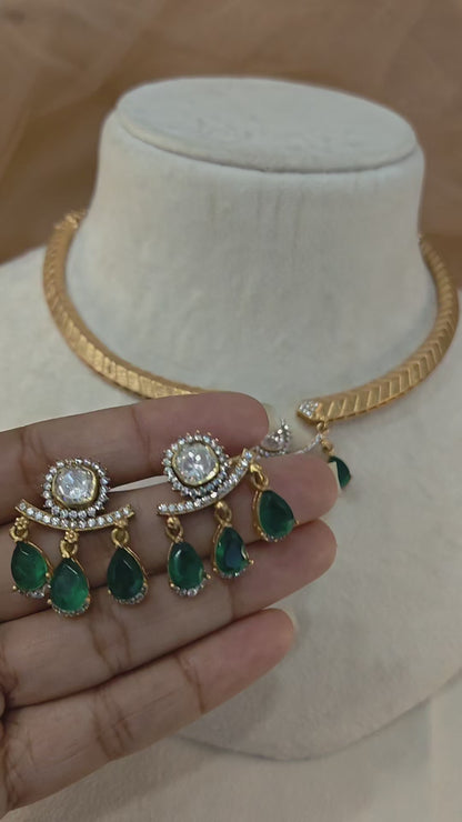 Moissanite Emerald Teardrop Hasli Choker Set-G425400