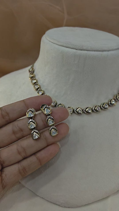 Moissanite Gold-Tone Necklace Set-G422800