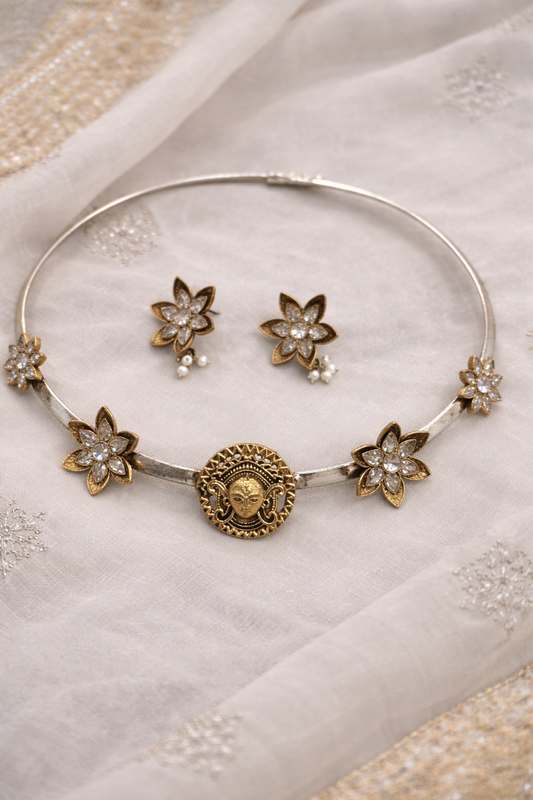 Handcrafted Oxidized Silver Hasli Jewelry Set-G351600