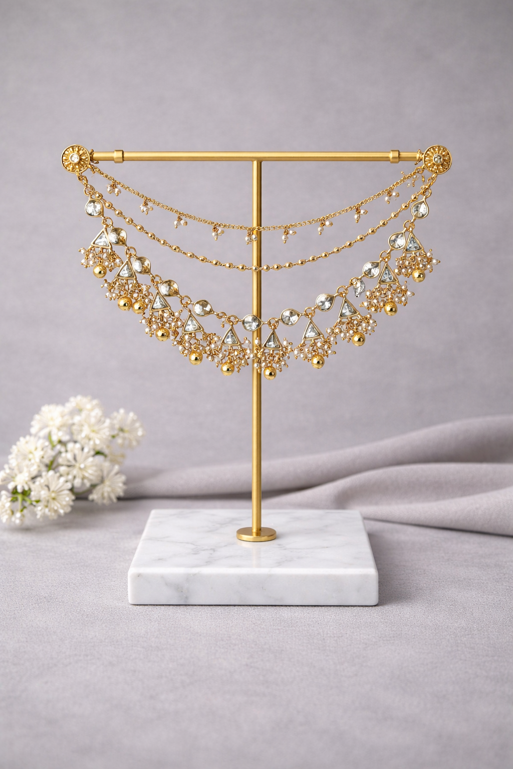 Gold Plated Kundan & Pearl Kansar(Pair)