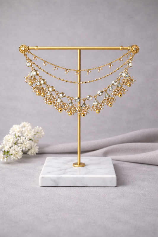 Gold Plated Kundan & Pearl Kansar(Pair)