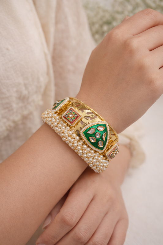 Pearl Kundan Fusion Kada Bracelet